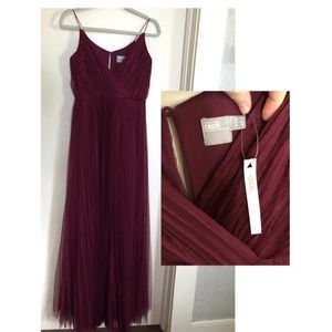 ASOS oxblood pleated tulle maxi dress